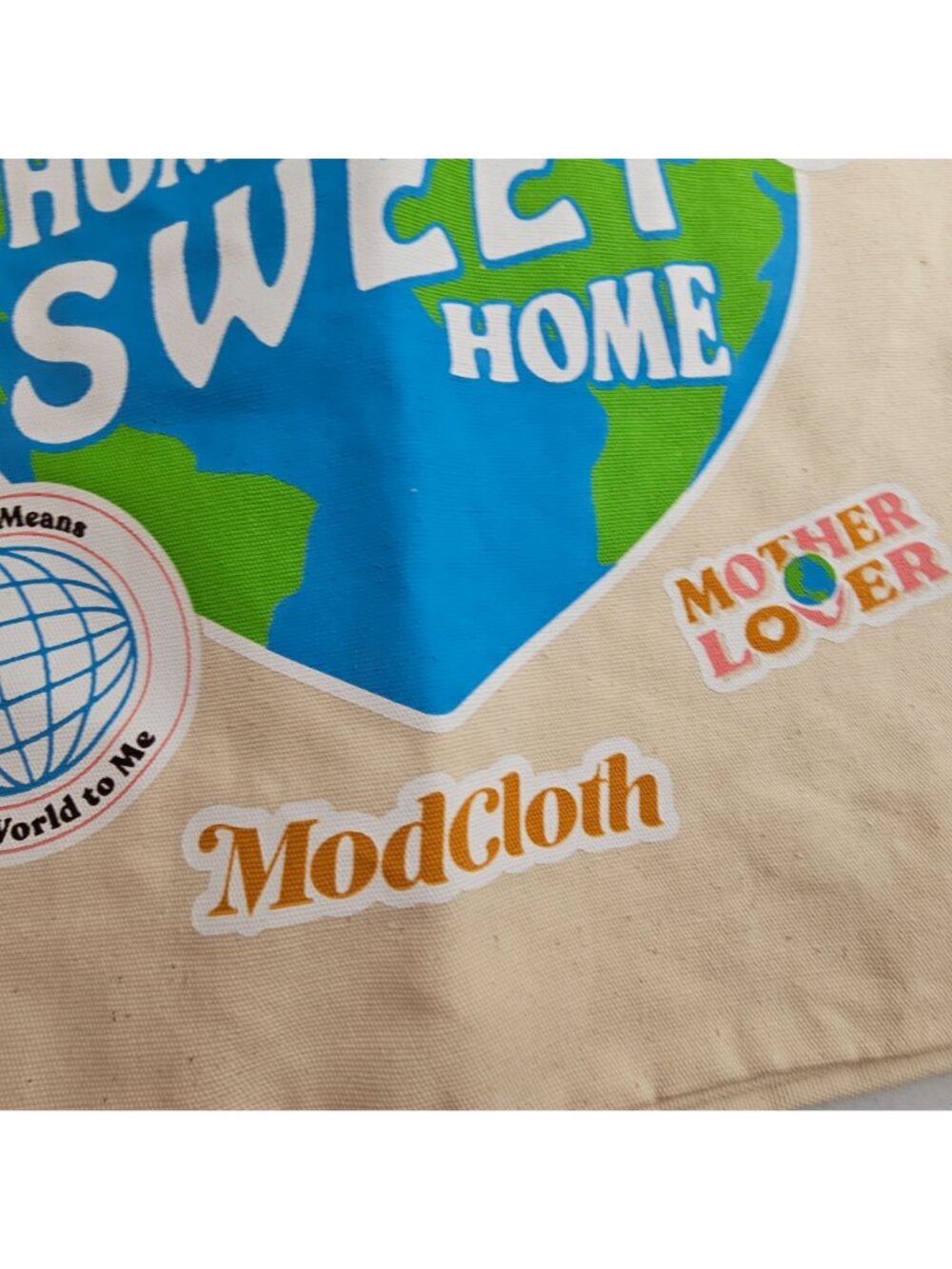 ModCloth Tote Bag Cream Home Sweet Home Earth Day 100% Cotton Packable Travel - Picture 11 of 16